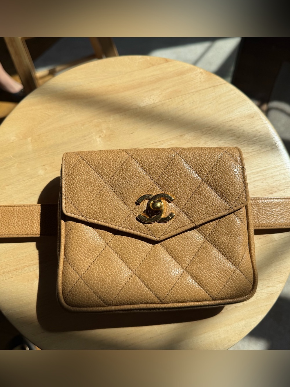 CHANEL Caramel Quilted Caviar Leather Mini Belt Bag with Gold CC